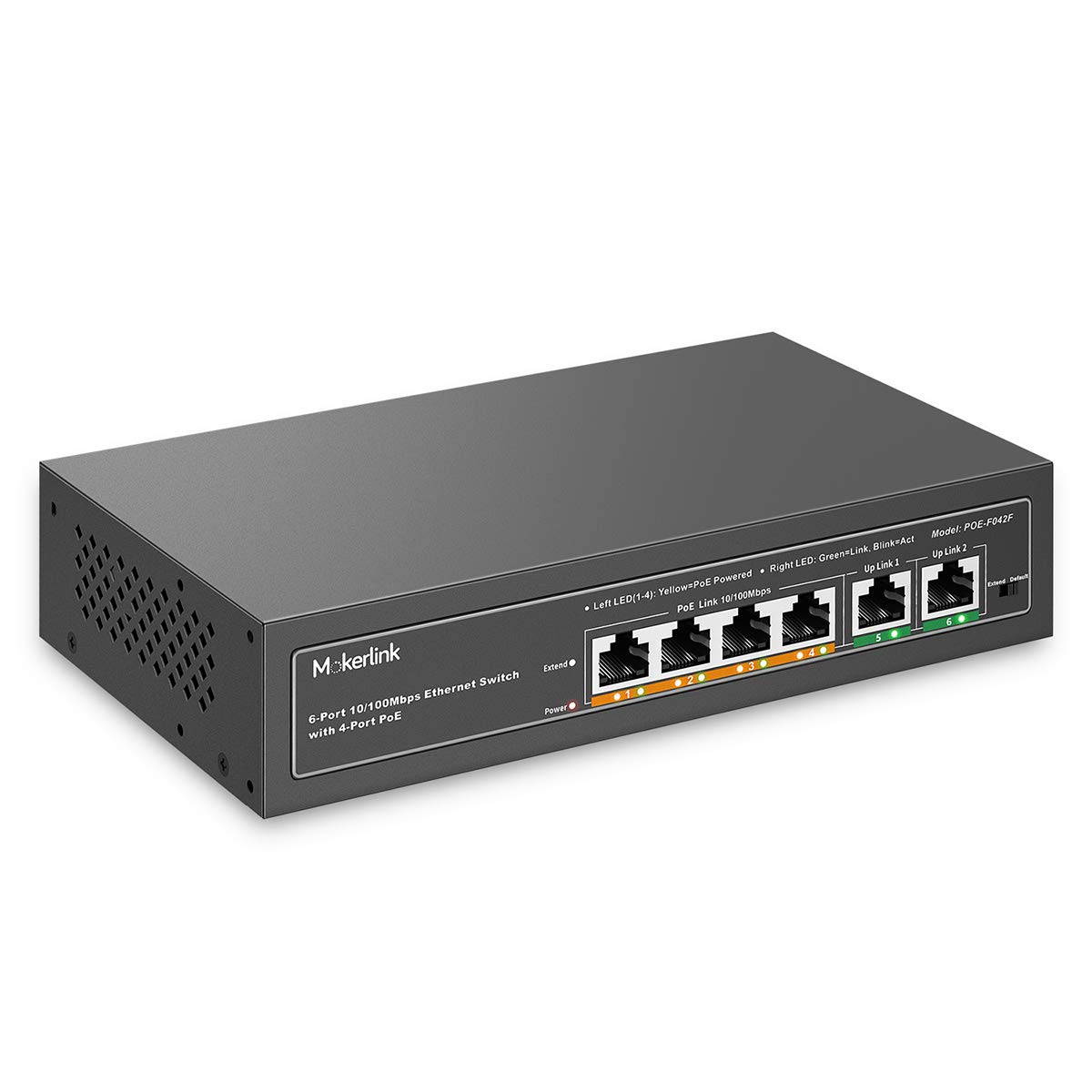 MokerLink 4 Port PoE Switch with 2 Uplink Ethernet Port, 78W High Power, Support IEEE802.3af/at, Fanless Metal Plug & Play PoE+