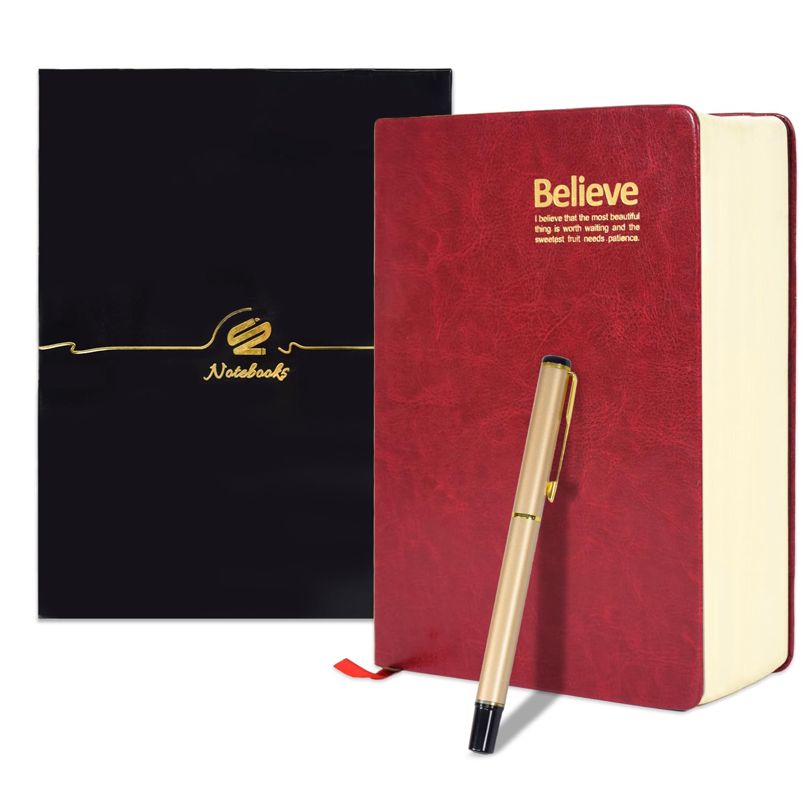 Elezeal A5 Lined Notebook With a Ribbon Marker,Super Thick Writing Journal,Extra Thick Diary Notebook for Travel,PU Leather Cover 720 Pages for One Year Daily Writing with Premium Eye-care Beige Paper