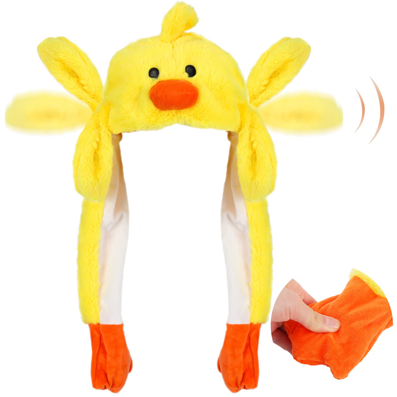 Whaline Yellow Duck Hat Plush Ear Moving Jumping Hats Long Soft Cute Animal Hat Pop Up Ears Funny Easter Cap Dress Up Cosplay for Women Men Girls Boys Animal Theme Party Favor Gift Supplies