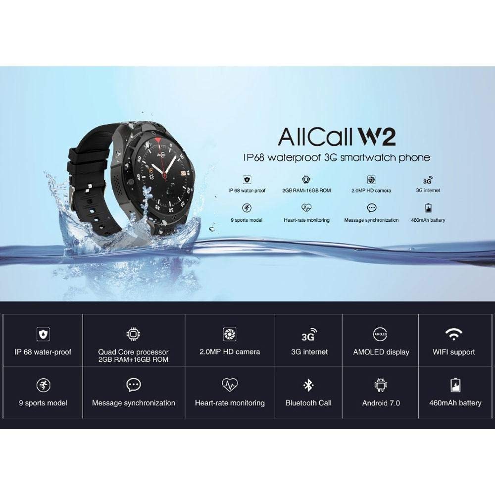 CWeep AllCall W2 Smartwatch,3G Smartwatch Phone Waterproof ...