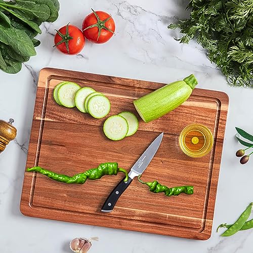 COCOBOSS Premium Acacia Wood Cutting Board for Kitchen Wood Chopping Board - with Juice Slot and Convenient Handles (Medium 15\
