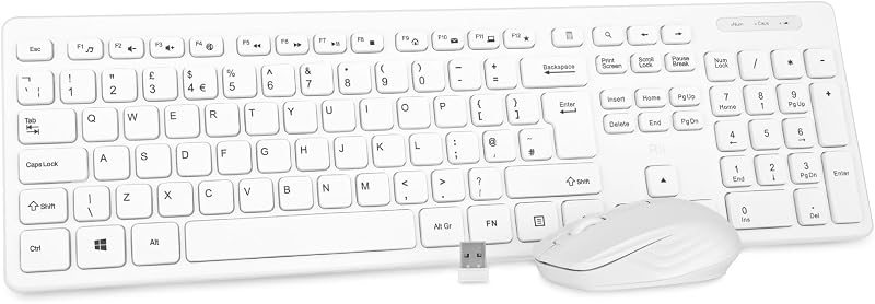 Rii RK200 Wireless Keyboard and Mouse 104 Keys UK Layout White (AAA Battery)