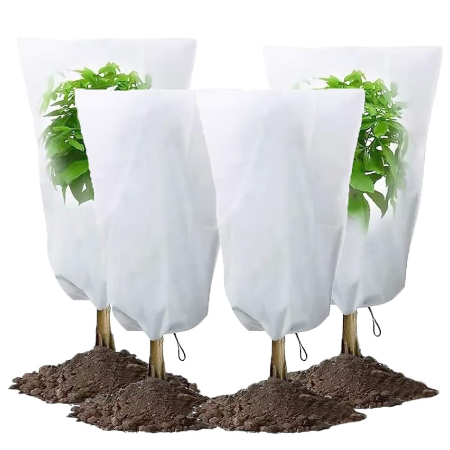 4 Packs Winter Drawstring Plant Frost Protection Warm Cover Bags, Garden Frost Cloth Blanket Protecting Fruit Tree Potted Plants from Freezing Animals Eating for Tree Outdoor Cold Weather (60x80cm)