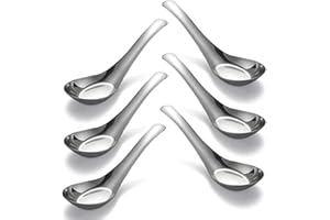 Soup Spoons Stainless Steel Dinner Spoons Set of 6 Chinese Soup Spoon Mirror Polished Asian Soup Spoons for Bouillon Dessert 