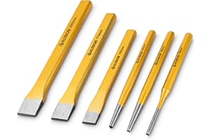 ABuff 6 Pack Punch and Chisel Set, Includes 3 Pcs Digging Tools Cold Chisel, 3 Pcs Center/Pin/Tapered Punch Set, with Canvas Bag, Masonry Chisels for Brick, Wood, Metal and Stone