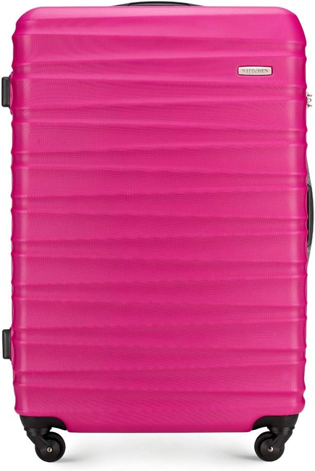 WITTCHEN Travel Suitcase Carry-On Cabin Luggage Hardshell Made of ABS with 4 Spinner Wheels Combination Lock Telescopic Handle Groove Line Size Large Suitcase Pink