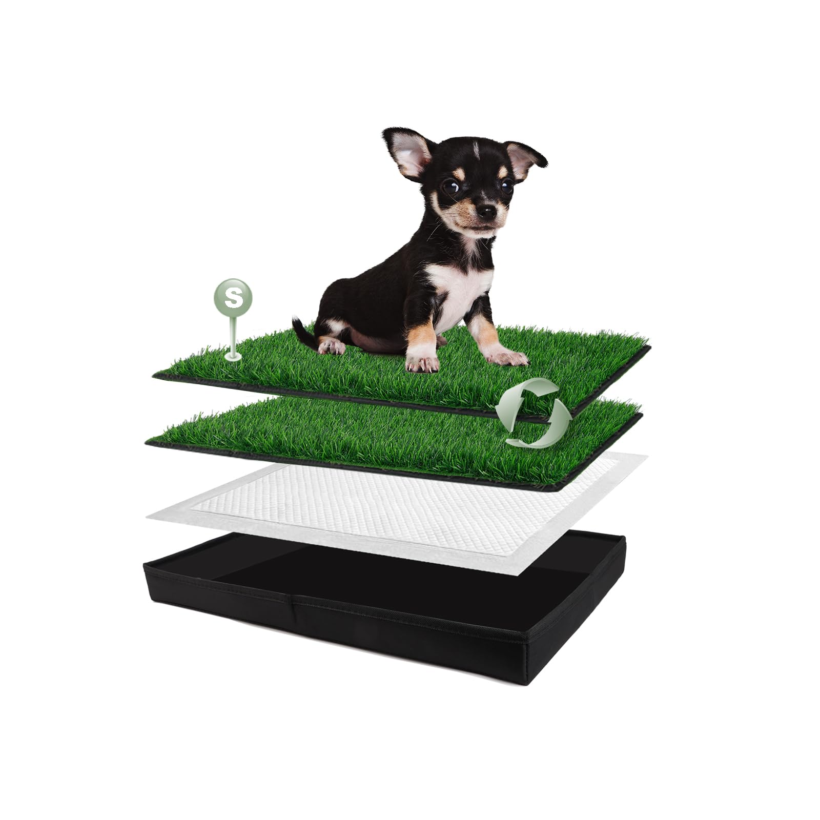 Photo 1 of HQ4US 4LEGS Dog Grass Pad with Foldable Dog Litter Box, Small Liner Base (23”×15”) for Balcony, 2 Artficial Grass Pee Pads for Dogs, Pee Pad Holder, Potty Training