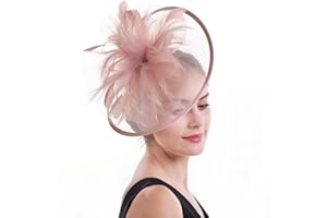 SAFERIN Women's Fascinators Feathers Tea Party Hat Veil Headband with Hair Clip for Cocktail Church