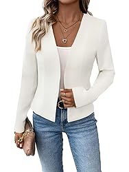 Cardigan Blazer Jacket for Women White Collarless
