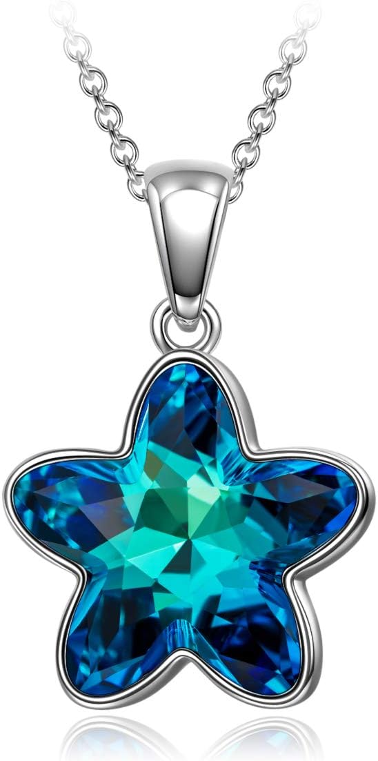 925 Silver Necklace for Women, Flower Dance, Gifts for Her, Blue Daisy Crystal Necklace, Crystal from Austria, Jewellery Gift Box