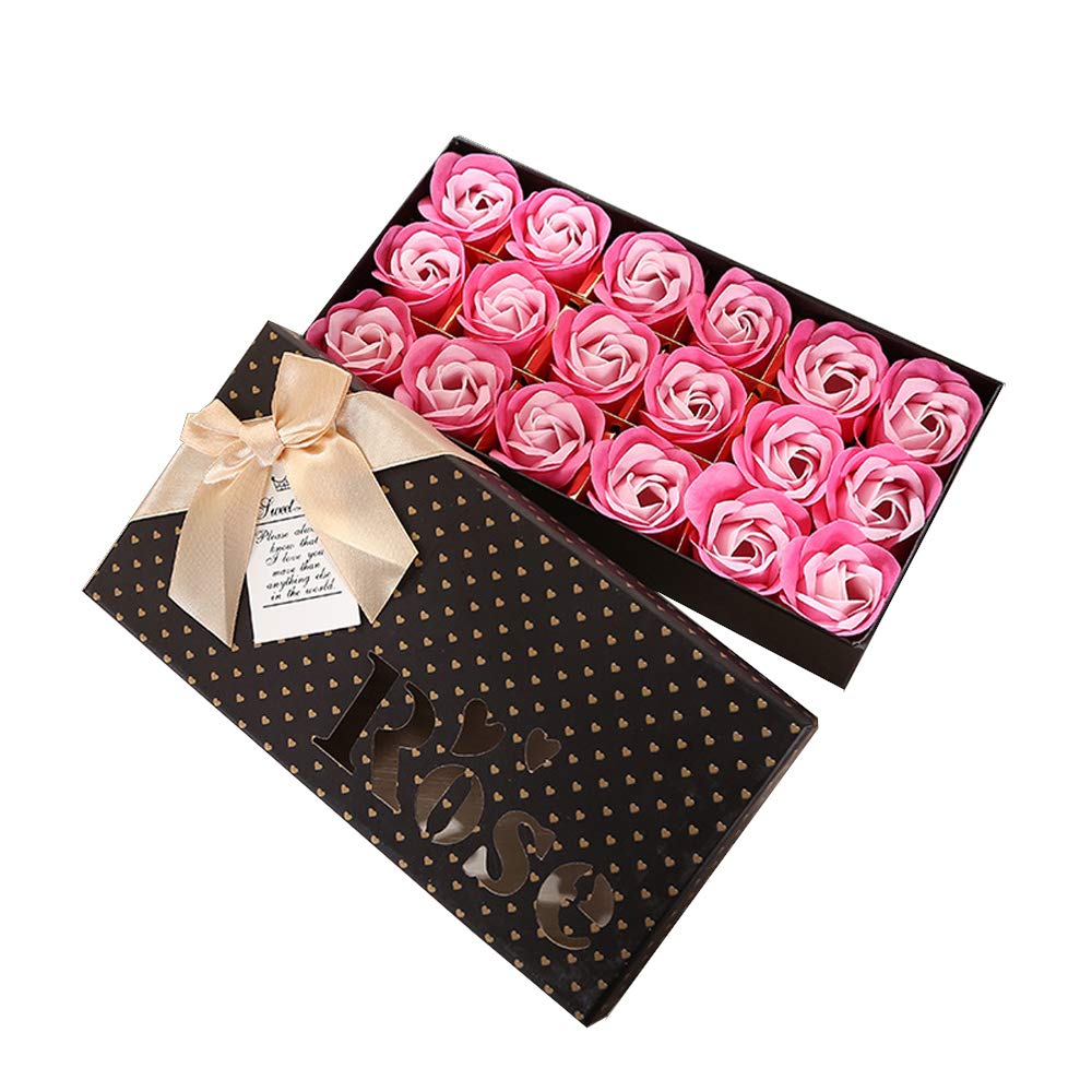 TEEROVA 18Pcs Rose Soap Flower Handmade Rose Scented Bath Soap Petals in Gift Box (D)