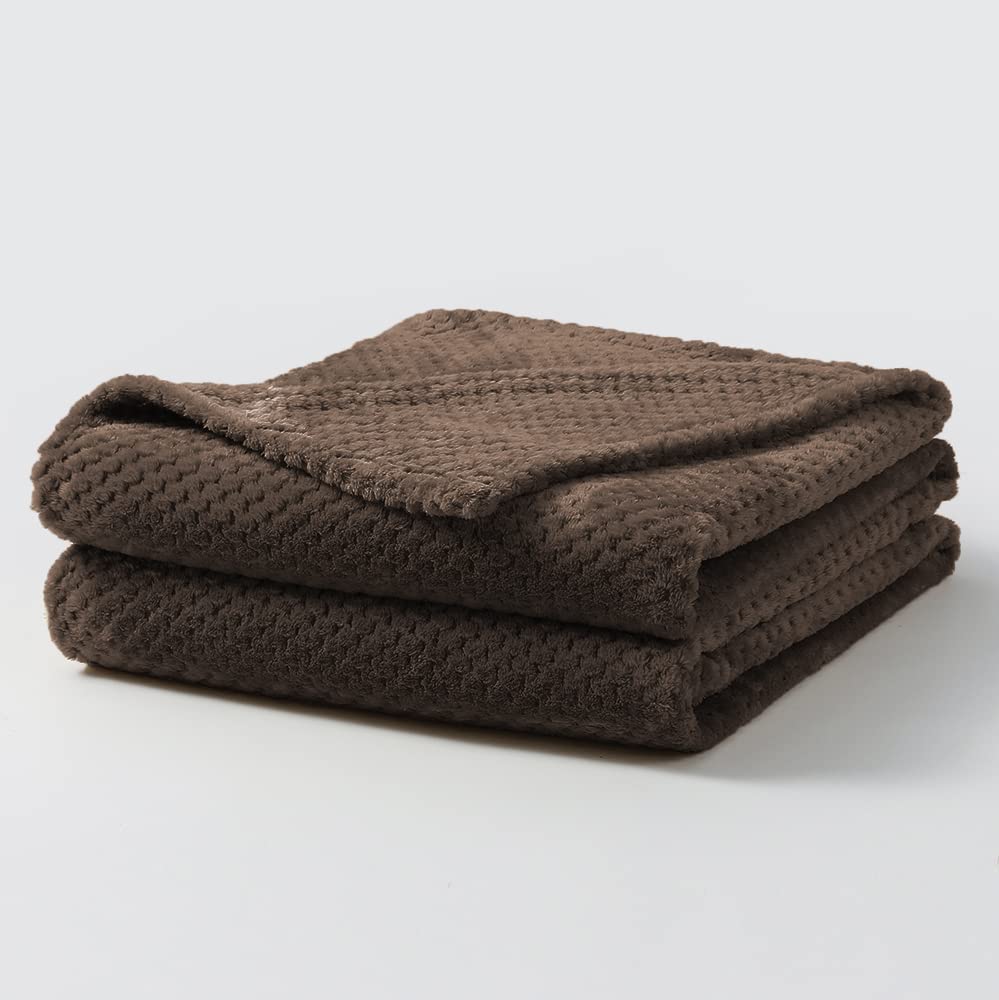 Bear & Panda Waffle Flannel Fleece Mink Throw - Sofa/Bedspread/travel Blankets – Honeycomb Super Soft, light-weighted, Warm, Cosy Large Size Single, Double, King - Chocolate, Single (127 x 152 cm) — image 1