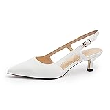 Cusolemore Slingback Kitten Heels for Women, White