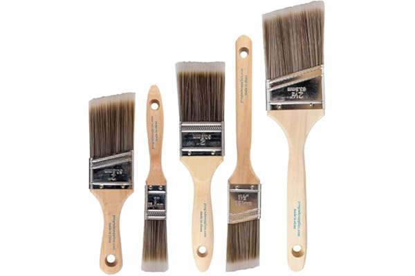 Pro Grade Paint Brushes, 5-Piece Paint Brush Set, Flat & Angle Brushes for Walls, Trim, Cabinets, Interior & Exterior Latex and Oil Paints, Stains