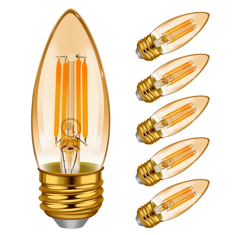 Dimmable E26 Chandelier Light Bulbs, LED Candelabra Bulbs, Amber