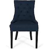 Christopher Knight Home Cheney Dining Chair, Textile, Navy Blue + Dark Brown