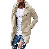 Gafeng Mens Double Breasted Trench Coat Notched Lapel Casual Slim Fit Long Windbreaker Overcoat