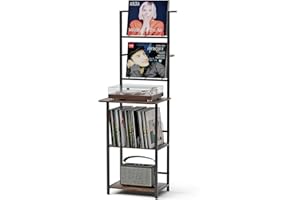 Anmytek Record Player Stand with Vinyl Storage, 5-Tier Vinyl Record Player Table with Storage Up to 200 Albums, Large Vintage Record Player Cabinet Organizer Rack