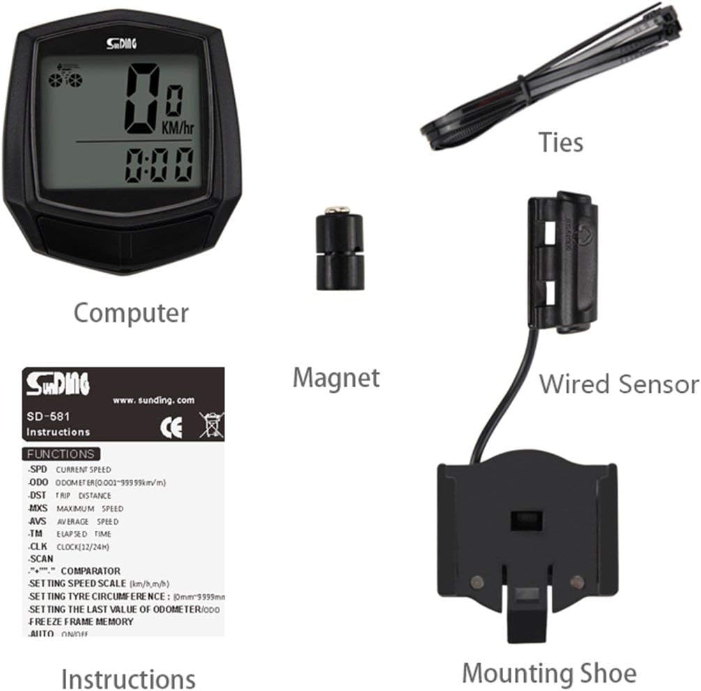 Fancysweety SUNDING Bike Wired Stopwatch Bicycle Multifunction Computer Speedometer Odometer Sensor Outdoor Sport Accessories SD-581