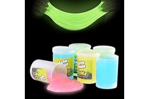 Kicko Glow in The Dark Slime Kit - 6-Pack Slime Toy for Kids in 4.5-Inch Can - Glowing Neon Colors in Green, Blue, Orange, Yellow - Fun Kid Slime as Party Favors, Goody Bag Fillers, or Birthday Gifts