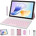 ZZB 2 in 1 Tablet with Keyboard Case Mouse Stylus Pen, 10 inch Tablet Android 14.0 Tablets PC Set, 8GB RAM+64GB ROM Tableta Computer 10.1" IPS Screen 2MP+8MP Dual Camera WiFi BT Tab Pink/Girls