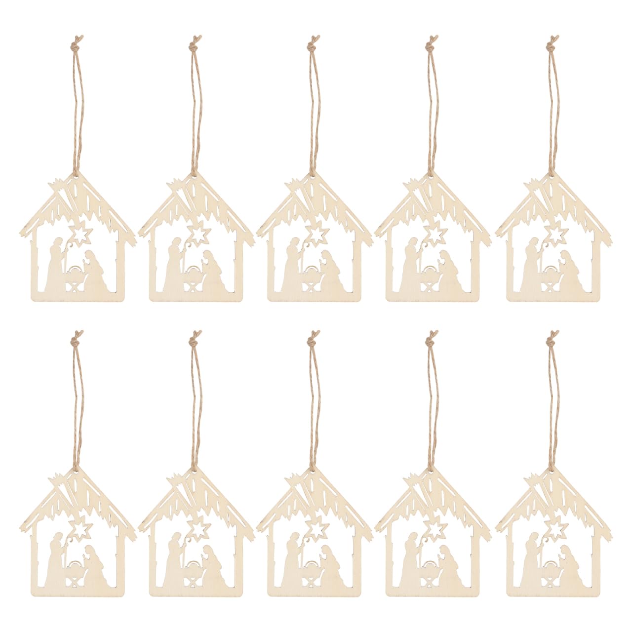 20pcs Birth of Jesus Decorations Wooden Hanging Cutout Easter Party Decor Craft Wood Pendant Hollow Out Nativity Scenes Wood Ornaments Festival for DIY Arts and Crafts