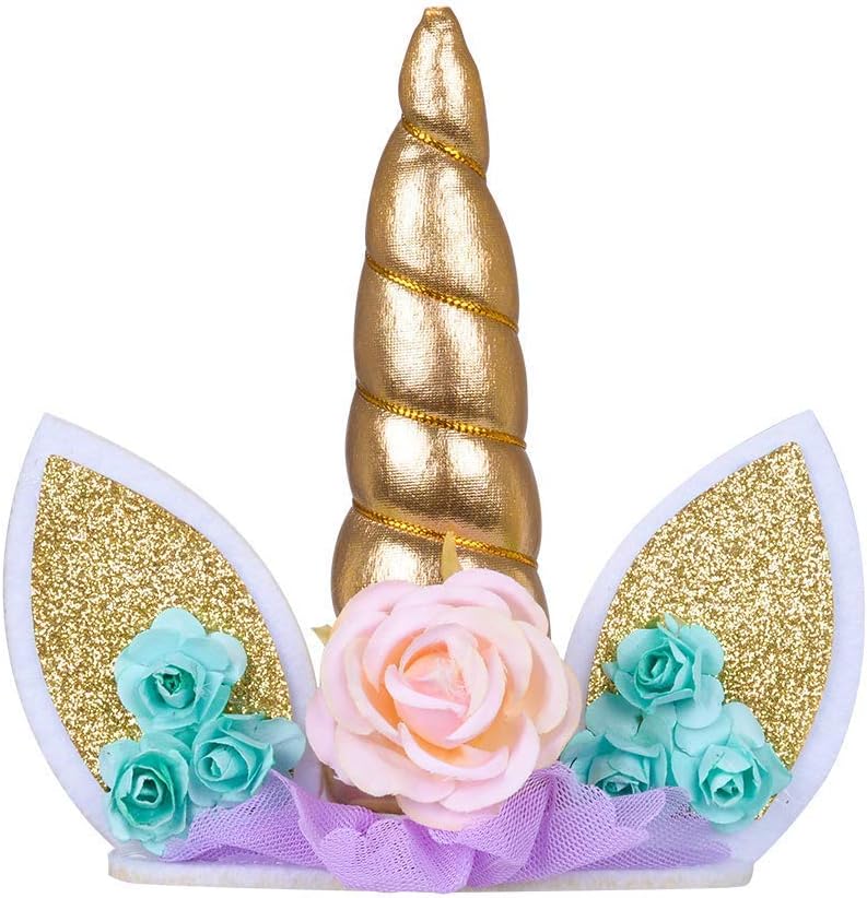 Gold Unicorn Cake Topper Unicorn Party Supplies Decoration Kit for Birthday - Baby Shower and Wedding Reusable 5.4 Inch