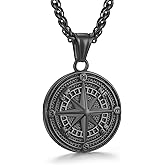 GHIUYUI Men's Compass Pendant Necklace, Stainless Steel Compass Circle Vintage Coin Necklace Navigator Forged for Male Talisman Travel Jewelry, Inspirational Graduation Gifts Jewelry Gifts for Friends (Gifts Box)