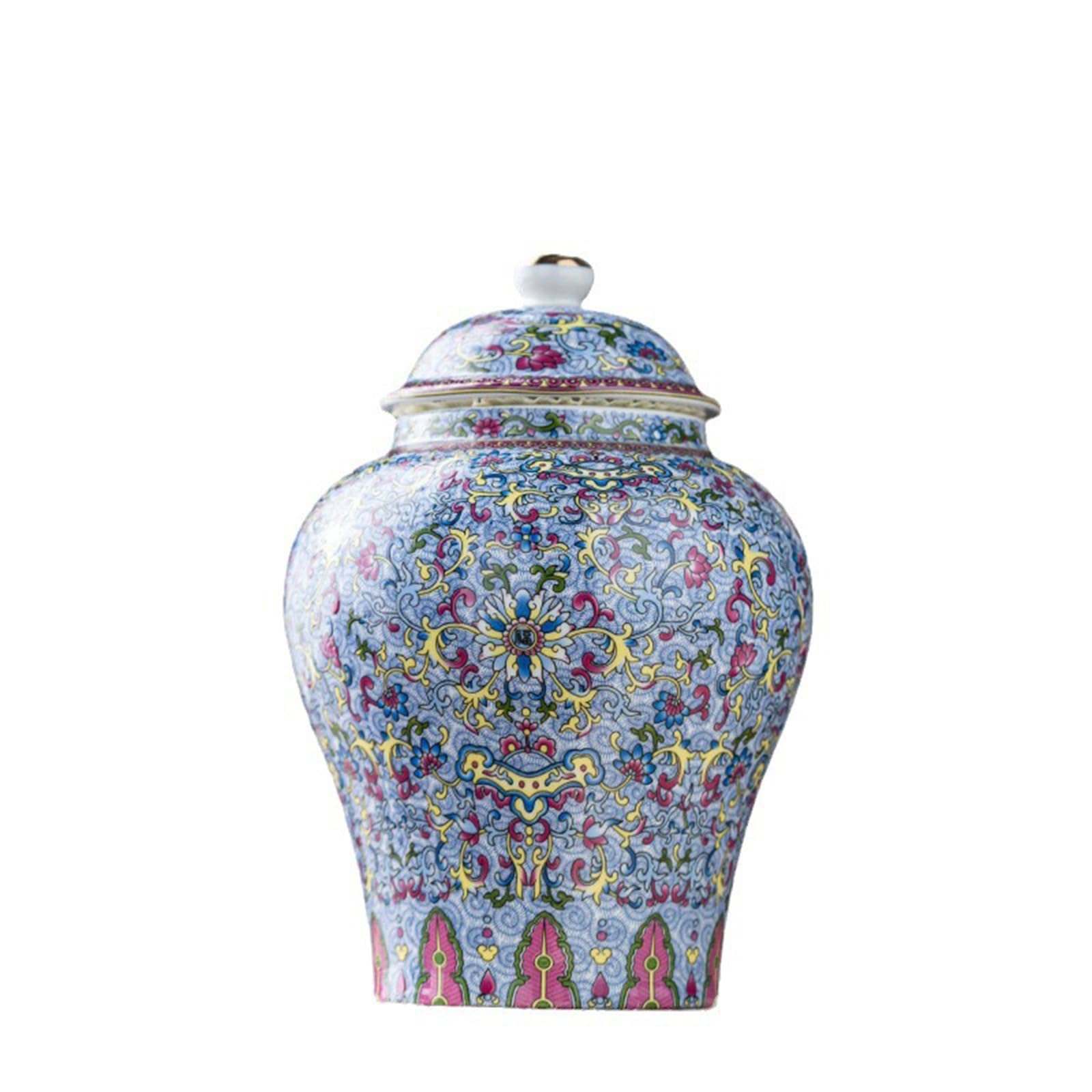 fanquare Colorful Ginger Jars with Lids, Chinese Porcelain Tea Canister, Orchid Flower Decorative Vase, Ceramic Storage Jar for Tea Coffee Sugar