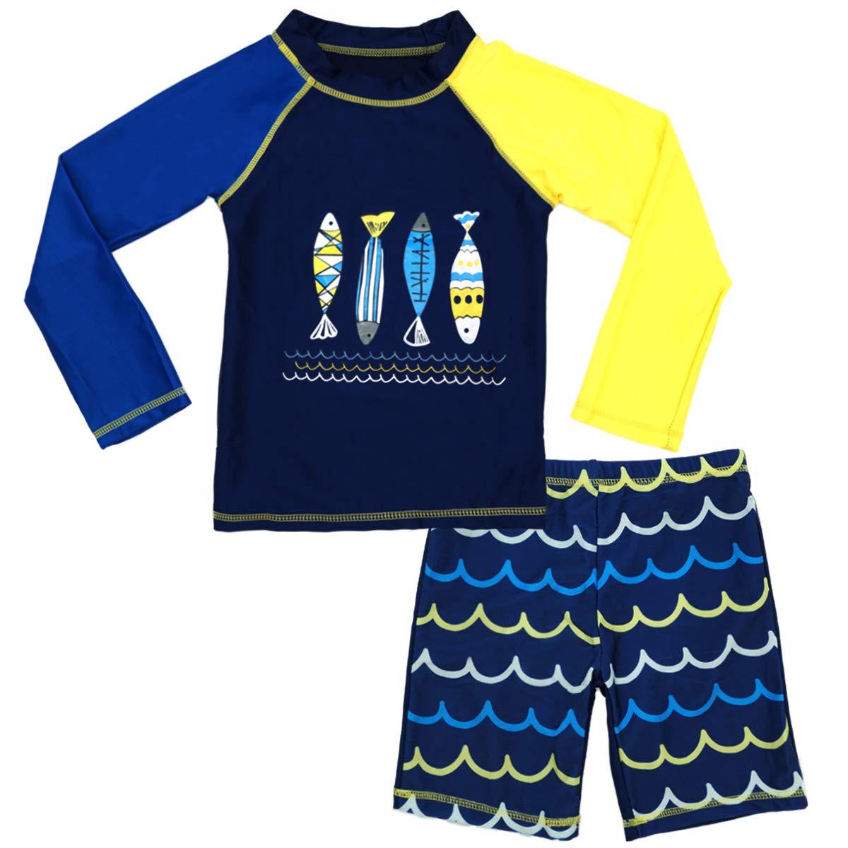 thumbnail image 2 of Yartina Kids 2-Piece Rash Guard Swimsuits - Long Sleeve UV Protection Sunsuits For Boys 2 of 12