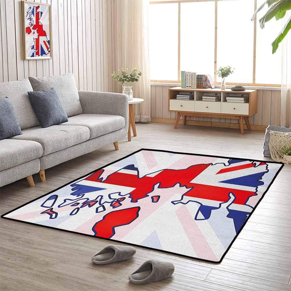 Soft Bedroom Rugs, Contemporary Luxury Large Rug Super Soft Indoor Modern for Bedroom Floor, Union Jack | Faded United Kingdom Flag and Country Map Composition Nations Symbols - 6.6'x9.8'