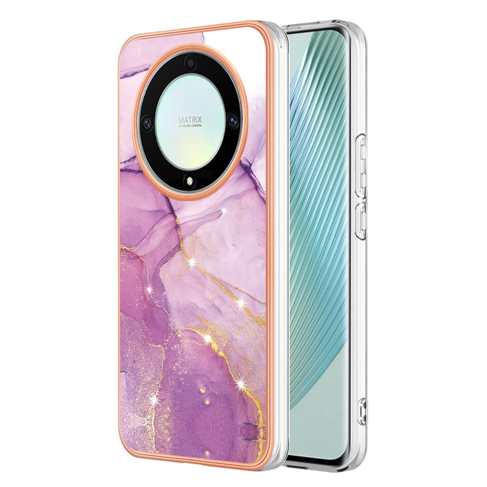 DEDUX Marble Case for Honor Magic 5 Lite 5G (Magic5 Lite) / X9a, Gold Glitter Sparkle Marble Design Clear Bumper TPU Soft Rubber Silicone Cover Phone Case (Light purple)