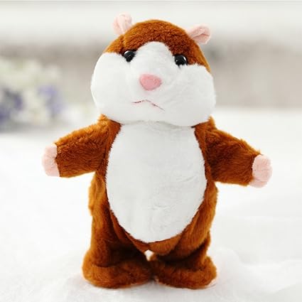 DishyKooker Lovely Talking Plush Hamster Toy, Can Change Voice, Record Sounds, Nod Head or Walk, Early Education for Baby, Different Size for Choice Bright Brown and Walking 18cm for Toy Child