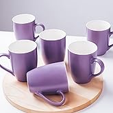zuduoeoa Coffee Mugs Set of 6, 12oz Ceramic Coffee Mugs with Handle, Matte Porcelain Purple Coffee Mug for Latte, Tea, Cocoa, Cappuccino, Cups for Women Men for Home Restaurant Mug (Purple)