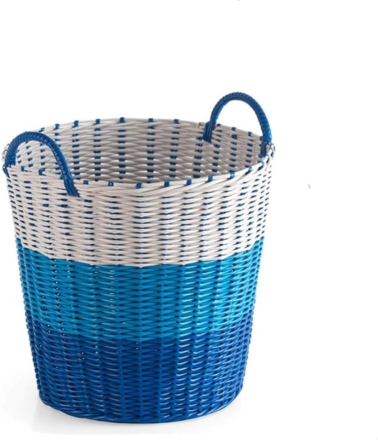 QTQHOME Woven Laundry Baskets Plastic Laundry Hamper Round Collapsible Storage Basket with 2 Handles for Bedrooms Laundry Room (Color:Purple)