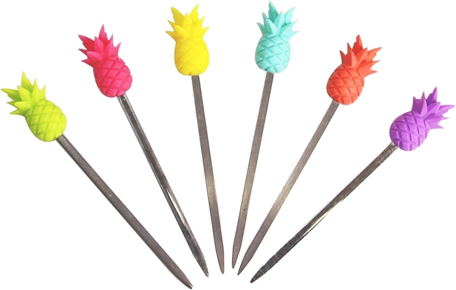 Outlook Design Italy Pineapple Party Picks Set of 6 for the Aperitif Forks, Silicone, Multicolor, 6 Units