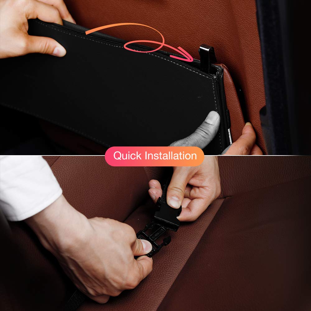 QUEES Car Trash Can Garbage Bag Organizer Interior Accessories Waste Basket Bin Best for Hanging Font on Back Seat Vehicle Bags Holder Kick Mat for Automotive Cars SUV Truck Mini Van