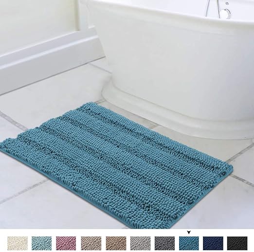 59x20 Inch Large Luxury Ivory Chenille Striped Bath Mat Soft Shaggy Bathroom Rugs Non Slip Kitchen Rugs Microfiber Washable Water Absorbent Bath Rug Runners For Floor Bathroom Bedroom Bath Rugs
