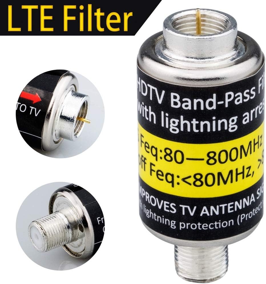 LTE Filter,4G LTE Filter for TV Antenna Signals,Buind-in Lightning Arrestor F Type Male to Female Surge Protector: Electronics