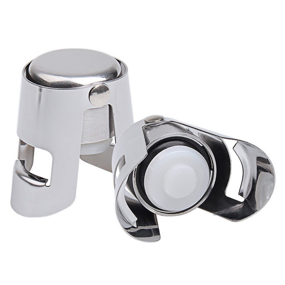 kuou 2 Pieces Champagne Stopper, Stainless Steel Vacuum Sealed Wine Sparkling Bottle Closure Sealer Silver