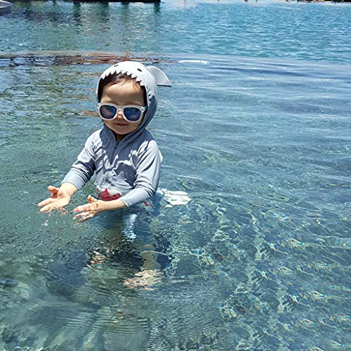 Kids Rash Guard Swimwear Girls Long Sleeve Cartoon Shark Swimsuit Cover Ups For Girl Hooded Surf Suit(Gray,5T)
