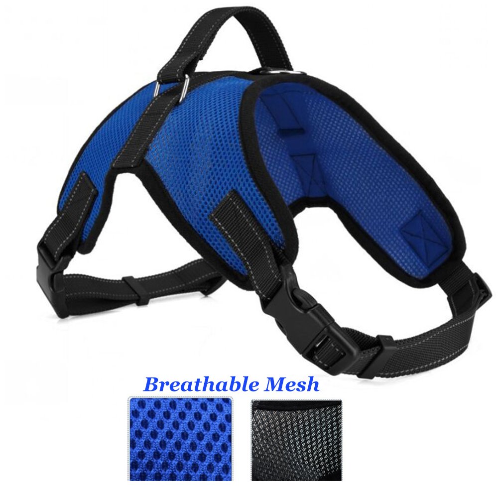 Dog Harness Vest No Pull Santune Adjustable Heavy Duty Oxford Reflective Breathale Safety Pet Harnesses with Handle for Small Medium Large Dogs Walking Traveling Training (Blue, M)