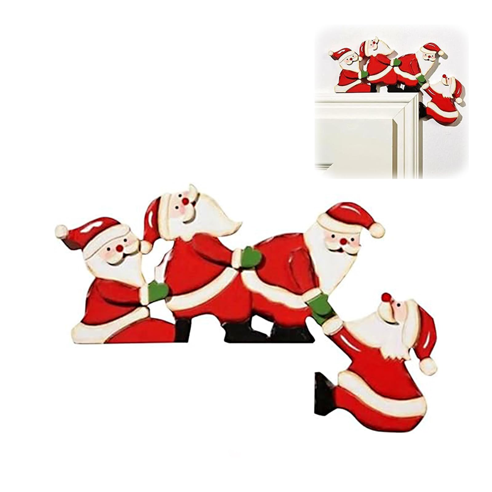 Feliciay Christmas Door Frame Decorations,Wooden Santa Elk,Hanging Reindeer Christmas Decoration,Outdoor Indoor Wall Décor,Christmas Xmas Holiday Decor for Door Window,Holiday Party(SantaClaus)