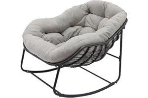 Naga Bahna Outdoor Rocking Chair, Patio Wicker Egg Chair, Indoor & Outdoor Comfy Oversized Papasan Chair with Padded Cushion, Royal Rattan Rocker for Front Porch, Garden, Patio (Light Grey)
