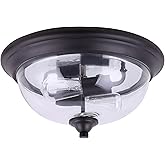 Canarm Rue 2-Light Flush Mount Ceiling Fixture, 14-Inch Bronze Finish with Clear Glass, Easy Install Dome Lighting for Bedroo