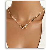 Gold Hip Hop Style Collarbone Chain OT Clasp Statement Necklace for Women by LUXUkisskids, 14K Gold-Plated Hypoallergenic 316L Stainless Steel, Trendy Paper Clip Chain, Non Tarnish Minimalist Jewelry
