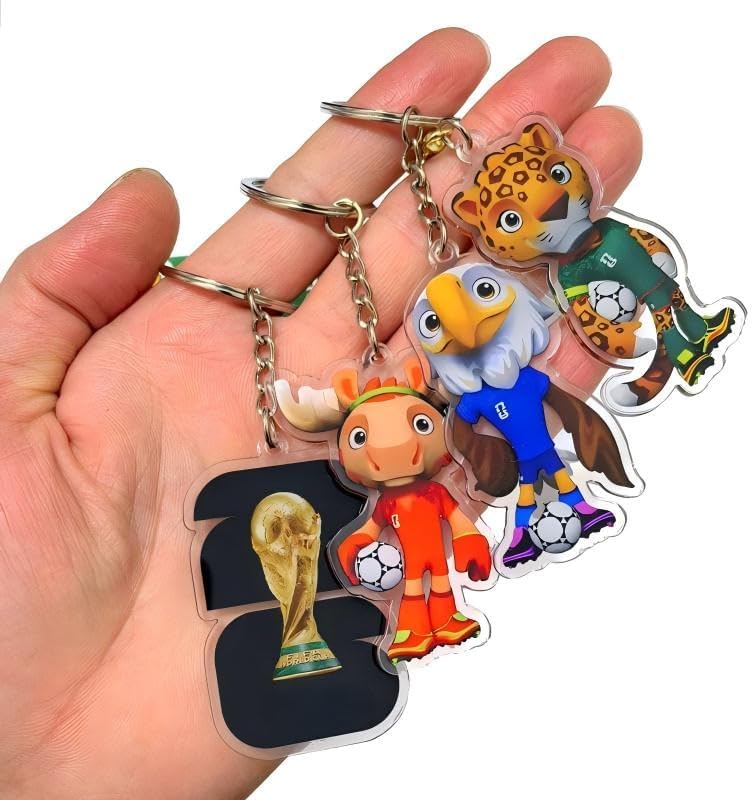 World Cup Mascot Acrylic Figurine Set – 4-Pack with Eagle, Moose, Jaguar & Trophy | Double-Sided Printed Standee for Desk, Shelf or DIY Decoration