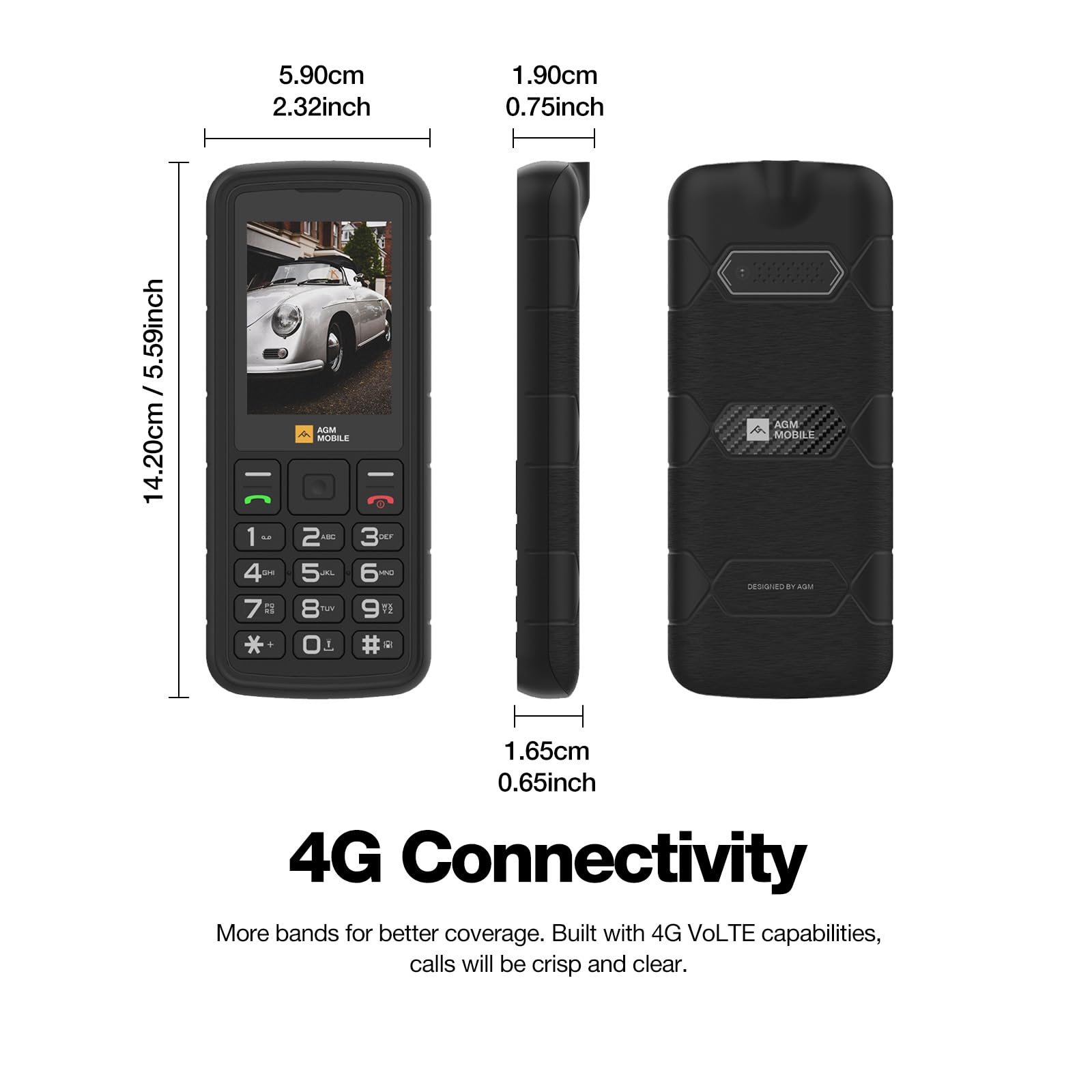 AGM M9 Rugged Feature Cell Phone, 4G Basic Mobile Phone, Waterproof & Drop-Proof, Large Buttons, Large Font, Speed Dial, 3 Card Slots, FM Radio, Flashlight, 2PCS 1000mAh Batteries, for T-Mobile ONLY