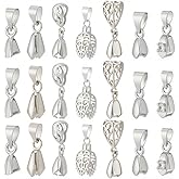 SUNNYCLUE 1 Box 35Pcs Pinch Bails Silver Brass Pinch Clasp Bails Filigree Ice Pick Pinch Bail Hooks with Hanging Loops Large Pendant Beads Connector Rhinestone Snap on Bails Hook for Jewelry Clasps