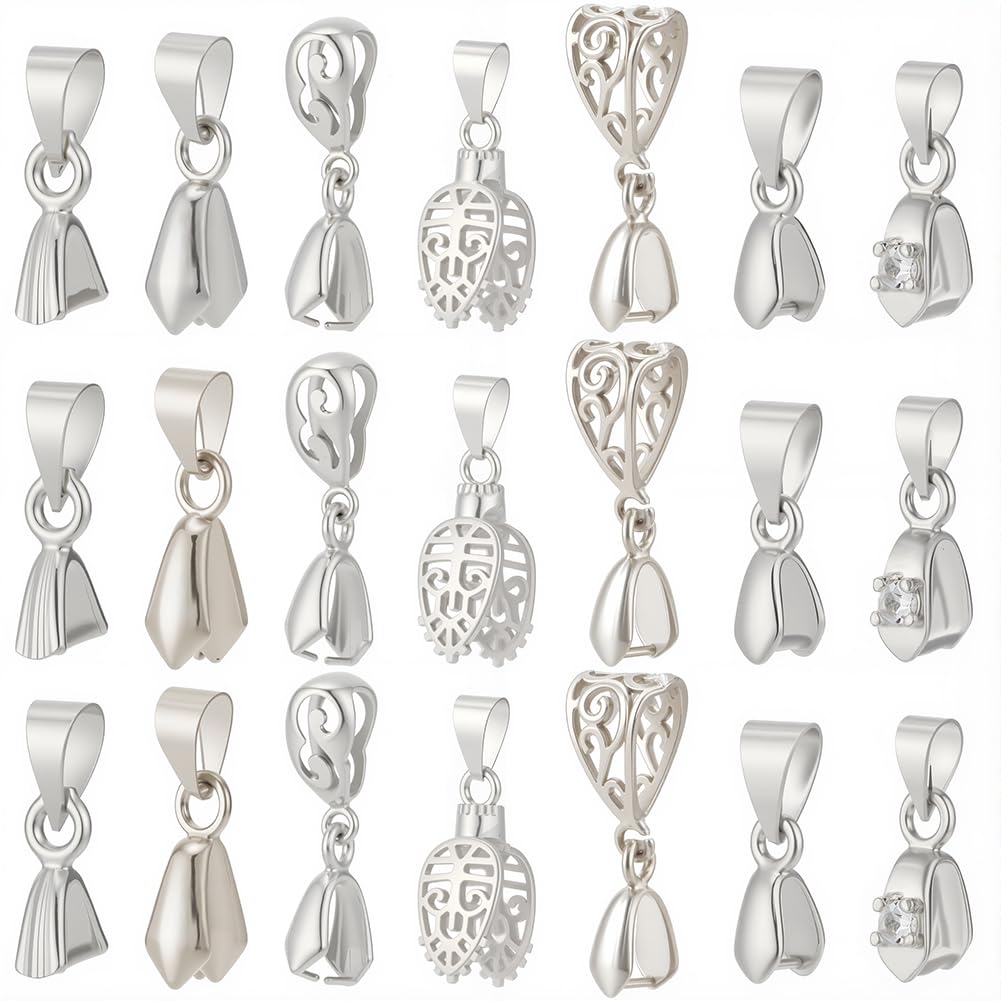 SUNNYCLUE 1 Box 35Pcs Pinch Bails Silver Brass Pinch Clasp Bails Filigree Ice Pick Hooks with Hanging Loops Large Pendant Beads Connector Rhinestone Snap on Hook for Jewellery Clasps — image 1
